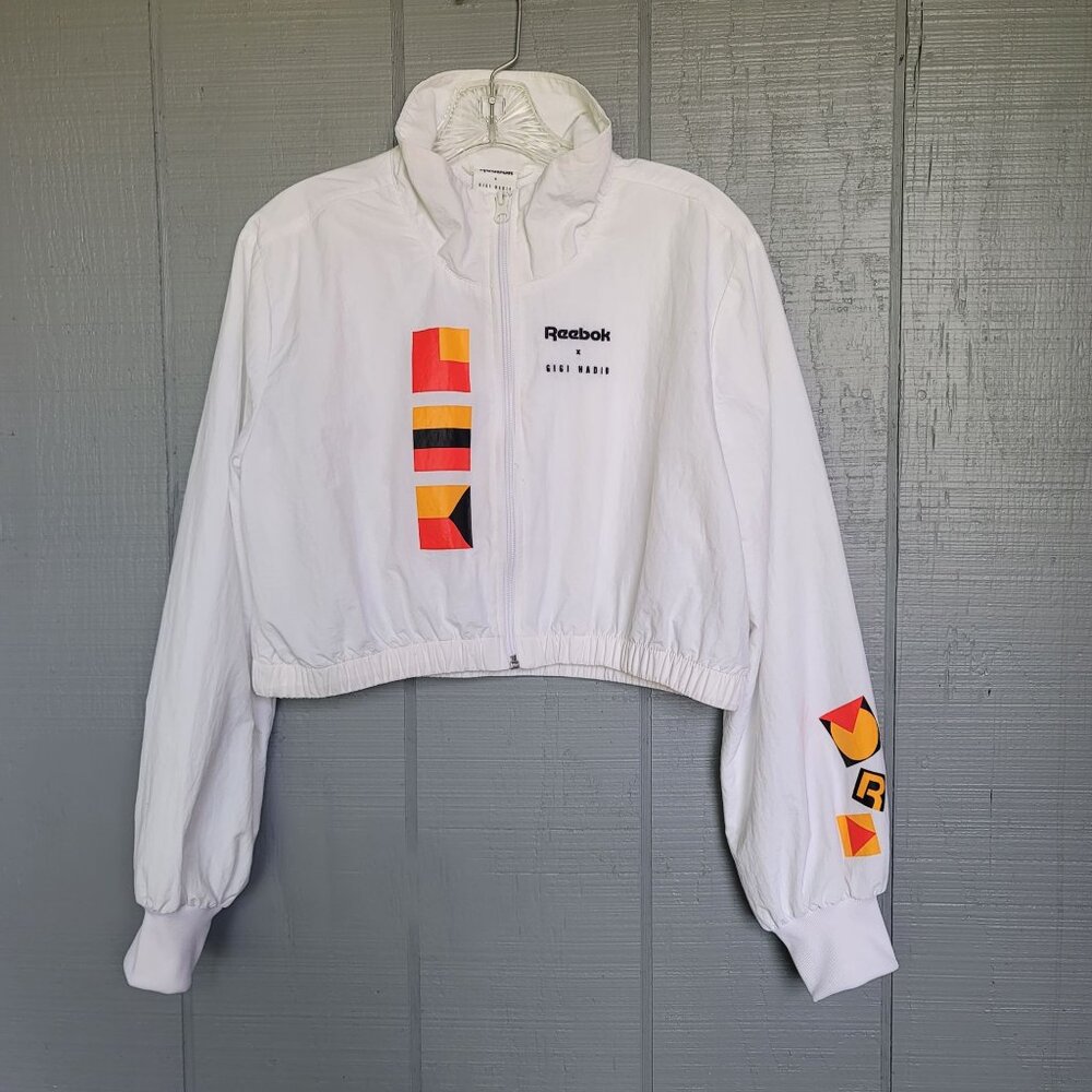Reebok Gigi Hadid Geometric Print Long-Sleeve Cropped Jacket. Size XS - Picture 3 of 10